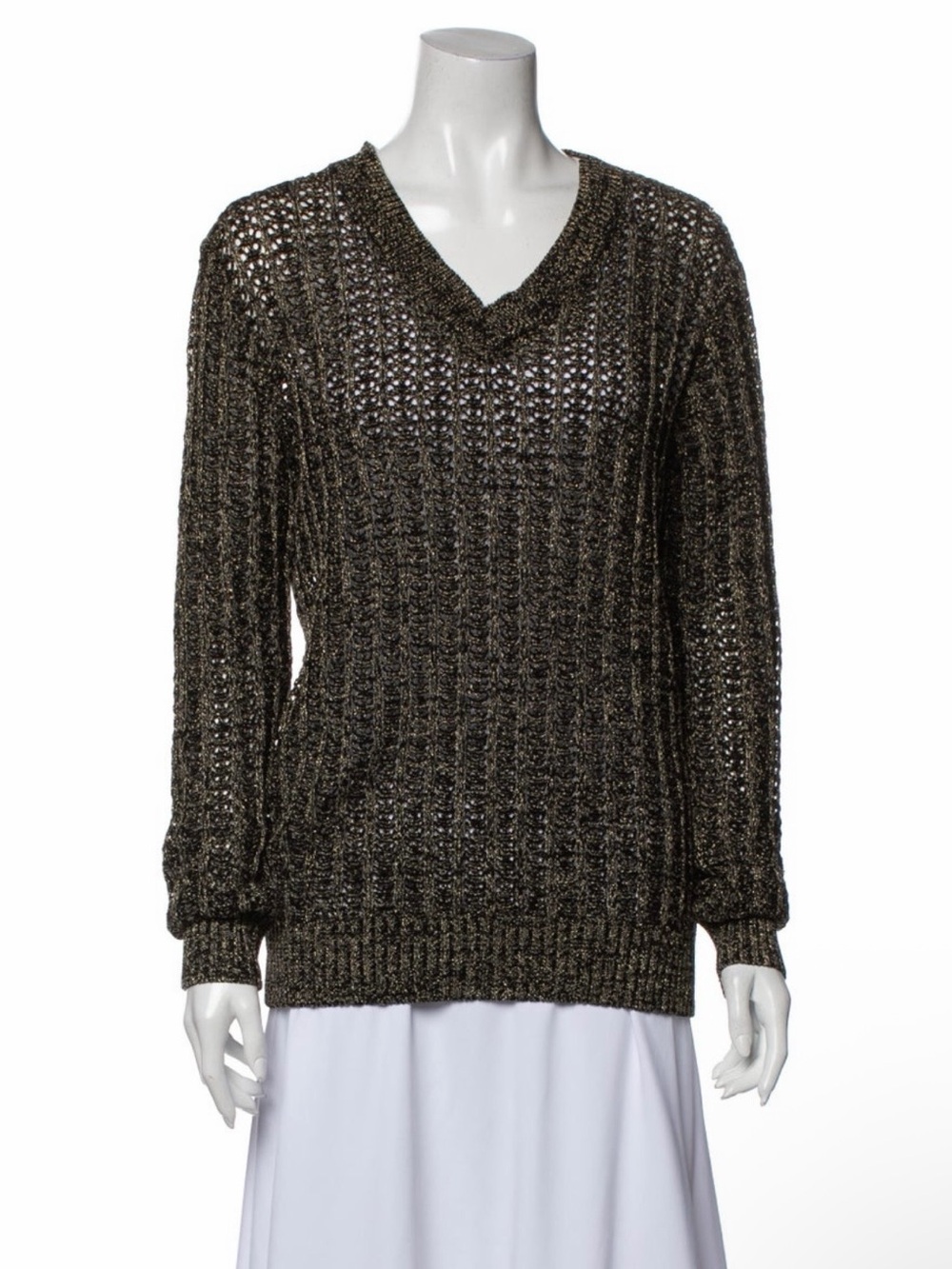 A.P.C. Open-Knit Metallic V-Neck Sweater